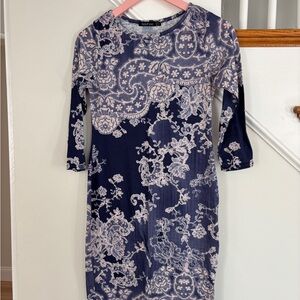 Boohoo Navy and White Paisley Dress
